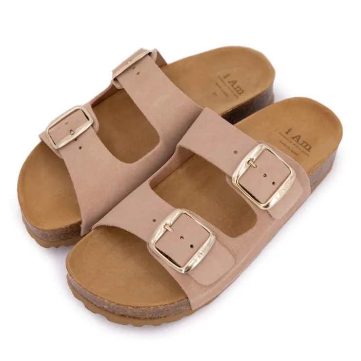 I AM Mules double brides compensée en daim Femme ROSE CLAIR Outlet