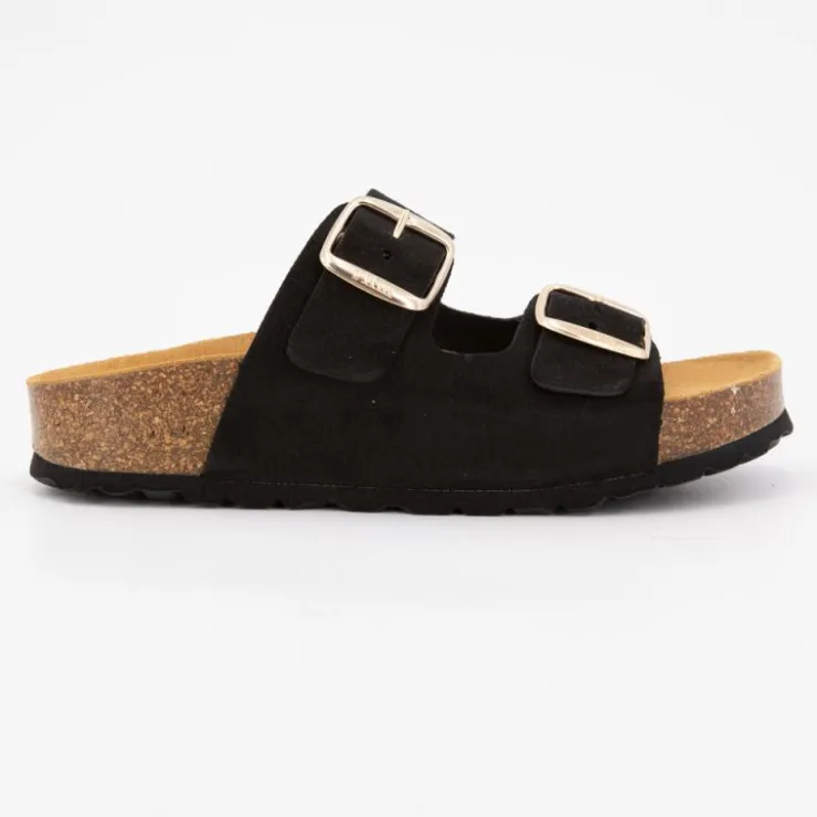 I AM Mules double brides compensée en daim Femme NOIR Outlet