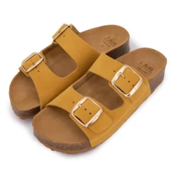 I AM Mules double brides compensée en daim Femme JAUNE Discount