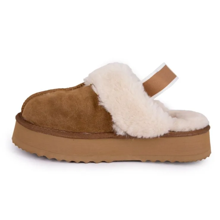 KELARA Mules en cuir fourrées avec élastique Femme MARRON Clearance