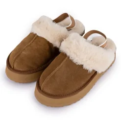 KELARA Mules en cuir fourrées avec élastique Femme MARRON Clearance