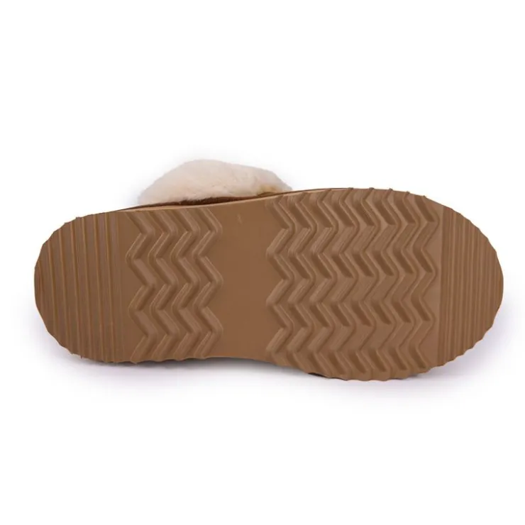 KELARA Mules en cuir fourrées avec élastique Femme MARRON Clearance