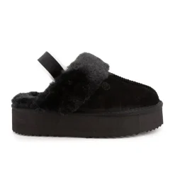 KELARA Mules en cuir fourrées avec élastique Femme NOIR Outlet