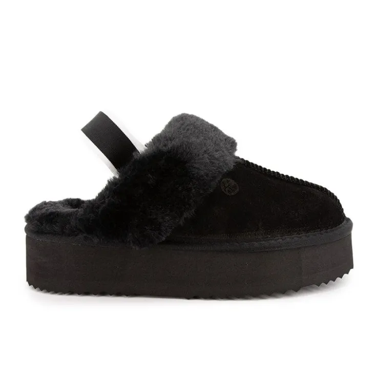 KELARA Mules en cuir fourrées avec élastique Femme NOIR Outlet