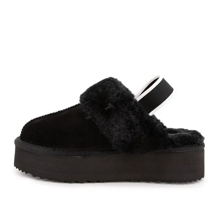 KELARA Mules en cuir fourrées avec élastique Femme NOIR Outlet
