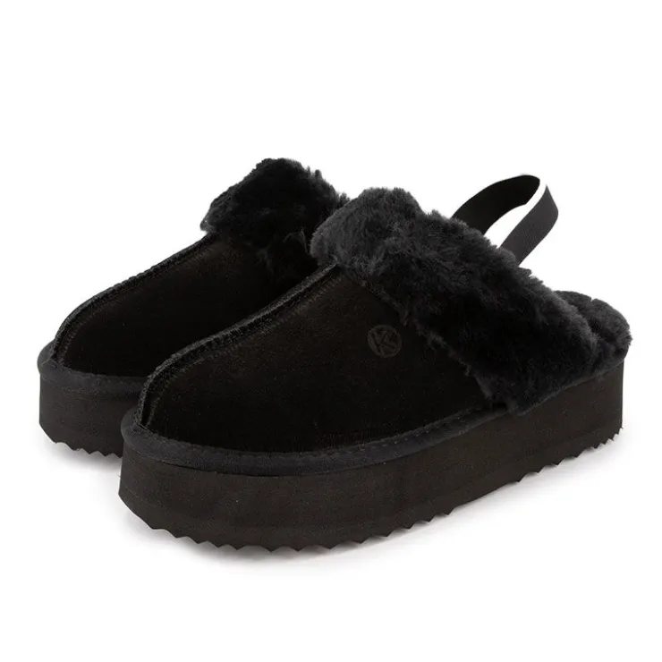 KELARA Mules en cuir fourrées avec élastique Femme NOIR Outlet