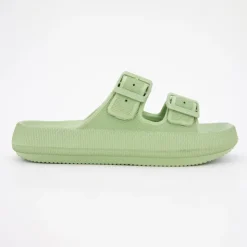 AMERICAN COLLEGE Mules en plastique double brides à boucles semelle épaisse Femme VERT Outlet