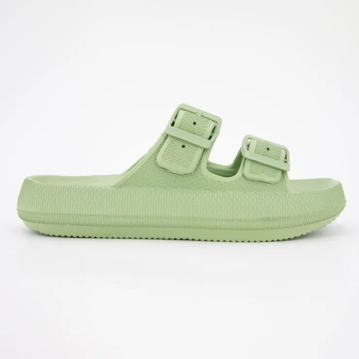 AMERICAN COLLEGE Mules en plastique double brides à boucles semelle épaisse Femme VERT Outlet