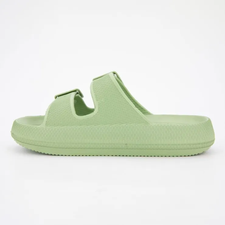 AMERICAN COLLEGE Mules en plastique double brides à boucles semelle épaisse Femme VERT Outlet