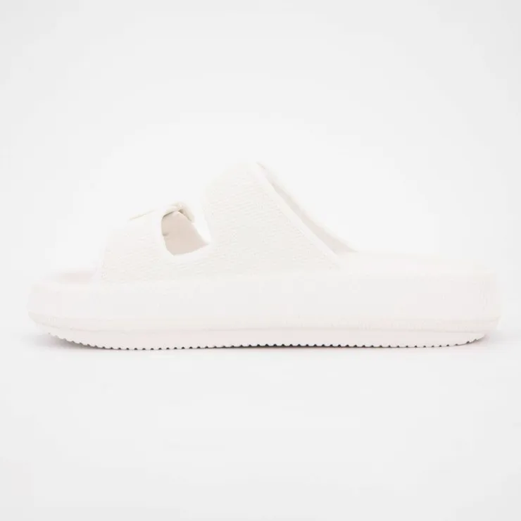 AMERICAN COLLEGE Mules en plastique double brides à boucles semelle épaisse Femme BLANC Hot