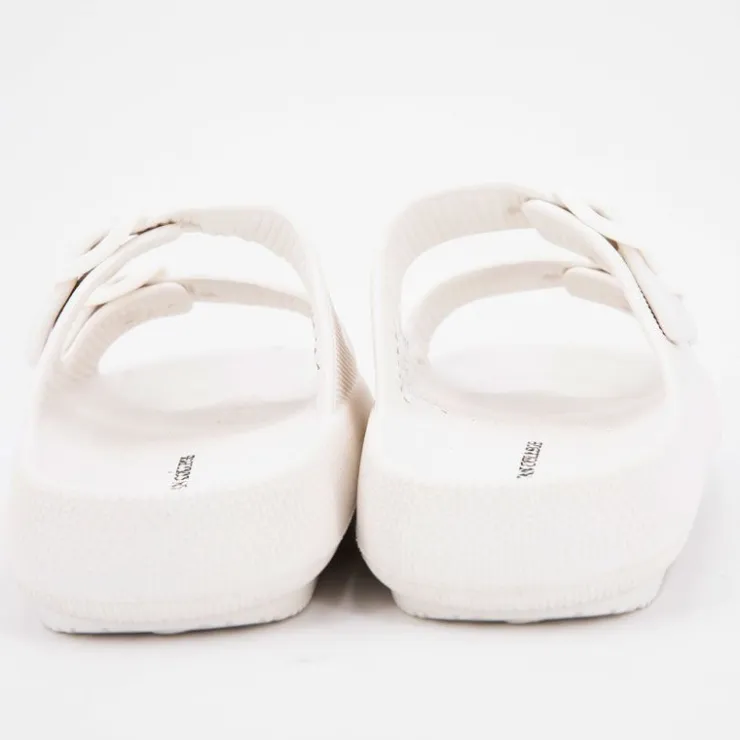 AMERICAN COLLEGE Mules en plastique double brides à boucles semelle épaisse Femme BLANC Hot