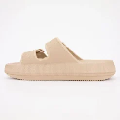 AMERICAN COLLEGE Mules en plastique double brides à boucles semelle épaisse Femme BEIGE New