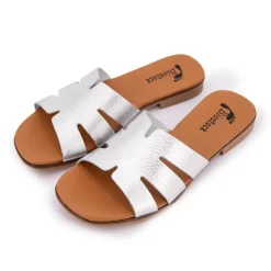 BIOSTOCK Mules plates à bride satinée Femme ARGENT Online