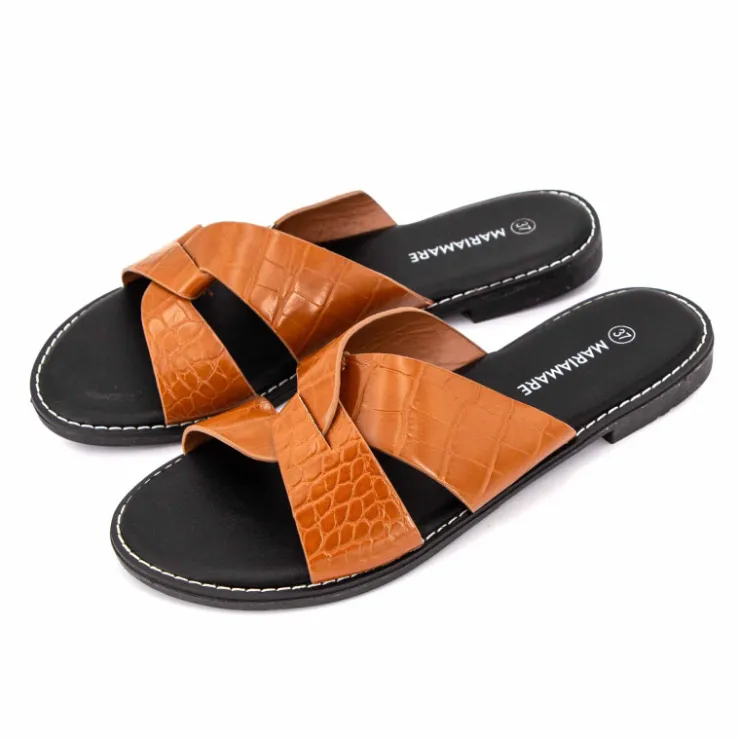 MARIAMARE Mules plates à brides croisées Femme MARRON Outlet