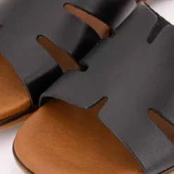 BIOSTOCK Mules plates en cuir Femme NOIR Hot