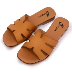 BIOSTOCK Mules plates en cuir Femme MARRON Sale