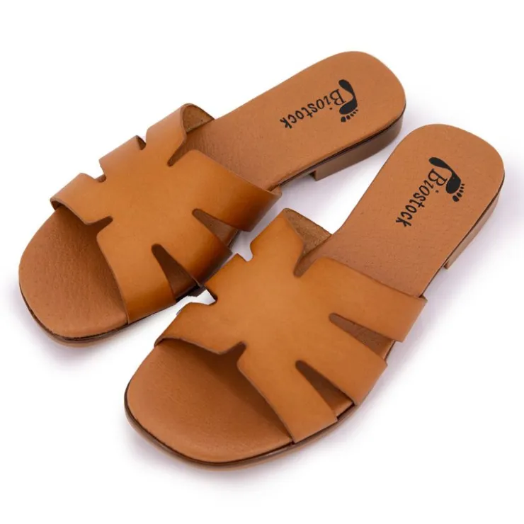 BIOSTOCK Mules plates en cuir Femme MARRON Sale