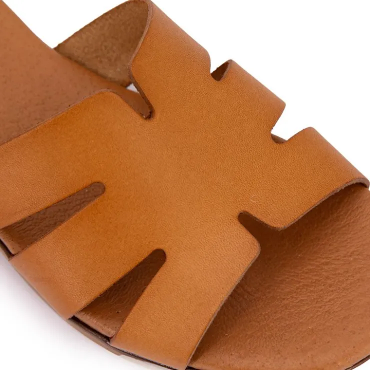 BIOSTOCK Mules plates en cuir Femme MARRON Sale