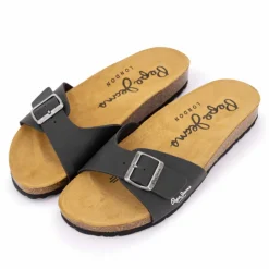 PEPE JEANS Mules plates uni logo Homme NOIR Hot