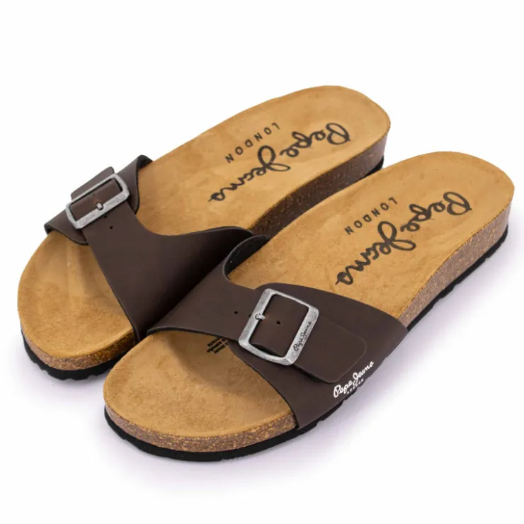 PEPE JEANS Mules plates uni logo Homme BRONZE