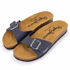 PEPE JEANS Mules plates uni logo Homme BLEU FONCE