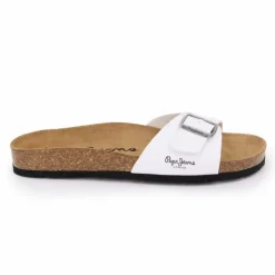PEPE JEANS Mules plates uni logo Homme BLANC Clearance