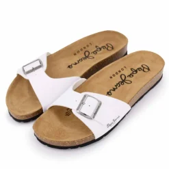PEPE JEANS Mules plates uni logo Homme BLANC Clearance