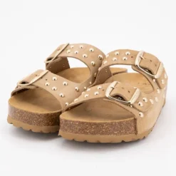 I AM Mules semelle épaisse avec clous gold Femme BEIGE Sale