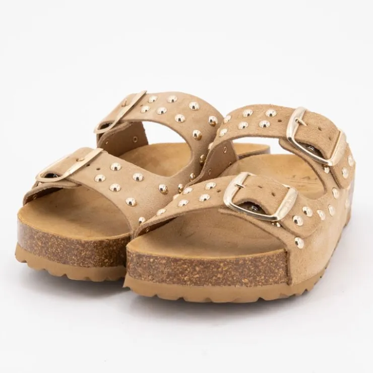 I AM Mules semelle épaisse avec clous gold Femme BEIGE Sale