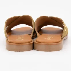 CARLA TORTOSA Mules setter cuir à clous dorés Femme KAKI