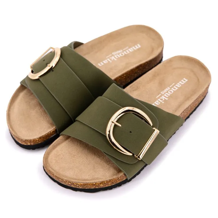 MANOUKIAN Mules une bride à boucle Femme KAKI New