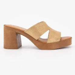CARLA TORTOSA Mules talons carrés beal gold Femme OR Outlet