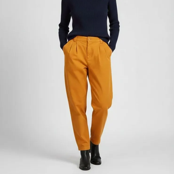 HAPPY Pantalon à pinces en toile Femme JAUNE Hot