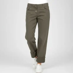 PLEASE Pantalon à revers couleur avec poches Femme KAKI Sale