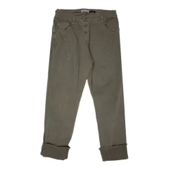 PLEASE Pantalon à revers couleur avec poches Femme KAKI Sale