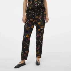 VERO MODA Pantalon carotte imprimé à fleurs colorées Femme NOIR Outlet