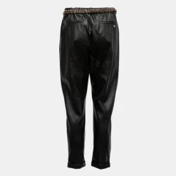 PLEASE Pantalon carotte similicuir avec ceinture imprimé léopard Femme NOIR