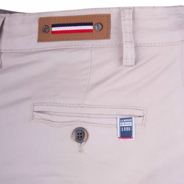 BLAGGIO Pantalon chino coton stretch revers fermeture éclair tenali Homme BEIGE Online