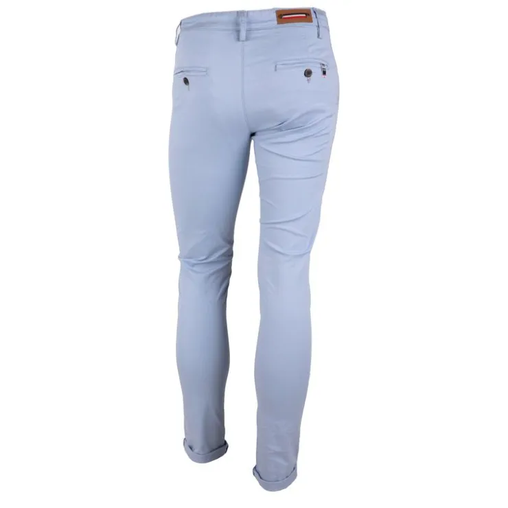 BLAGGIO Pantalon chino coton stretch revers fermeture éclair tenali Homme BLEU CLAIR Best