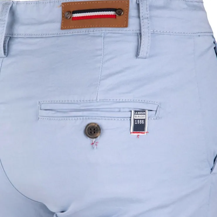 BLAGGIO Pantalon chino coton stretch revers fermeture éclair tenali Homme BLEU CLAIR Best