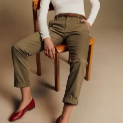 ONLY Pantalon chino sax coupe carotte avec ceinture tressée Femme KAKI Outlet