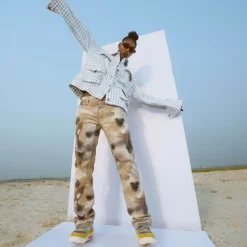 PLEASE Pantalon coton imprimé aquarelle Femme BEIGE Sale