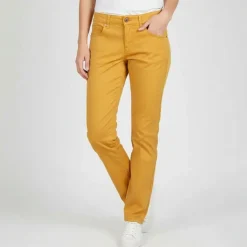 HAPPY Pantalon en toile droit Femme JAUNE New
