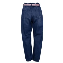 PLEASE Pantalon jean foncé avec ceinture tissée style ethnique Femme BLEU Hot