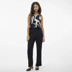 VERO MODA Pantalon large taille haute Femme NOIR