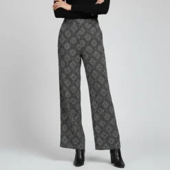 VERO MODA Pantalon large taille haute avec motif géométrique Femme NOIR Discount