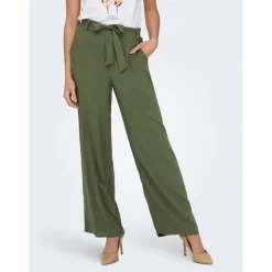 ONLY Pantalon palazzo avec ceinture noir Femme KAKI Sale