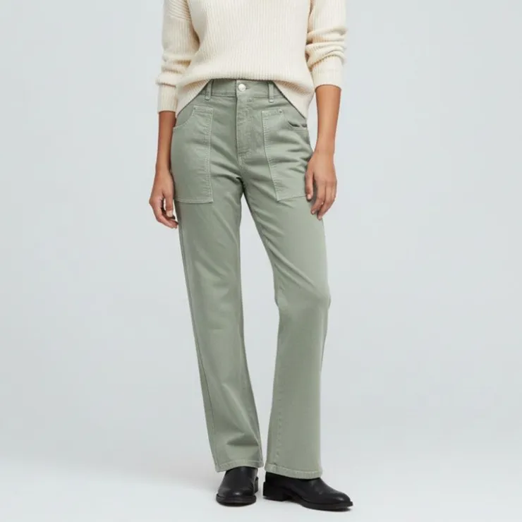 PLEASE Pantalon regular coton à poches Femme VERT CLAIR Best