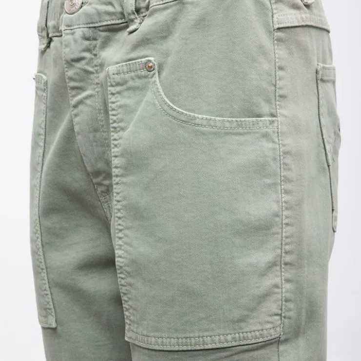 PLEASE Pantalon regular coton à poches Femme VERT CLAIR Best