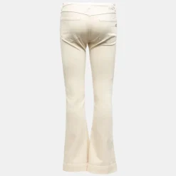 PLEASE Pantalon retro bootcut taille basse couleur unie Femme BLANC ECRU Hot